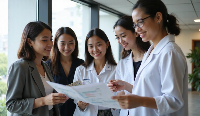 A diverse team of nutritionists collaborating in a modern office environment.